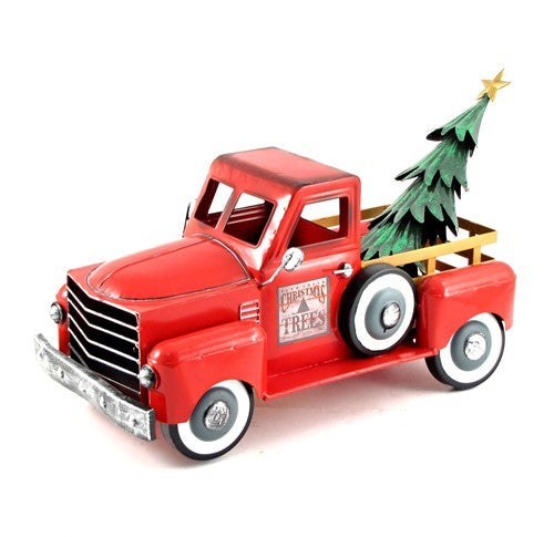 Vintage metal red sales truck with christmas tree