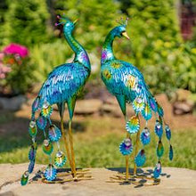 Load image into Gallery viewer, 22&quot; Tall Metallic Painted Iron Peacock Figurines Set of 2