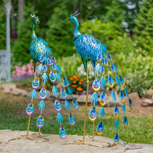 Load image into Gallery viewer, 34&quot; Tall Set of 2 Metallic Iron Peacock Outdoor Figurines