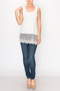 Lace Trimmed Hem Classic Ivory Tank Top Origami Brand