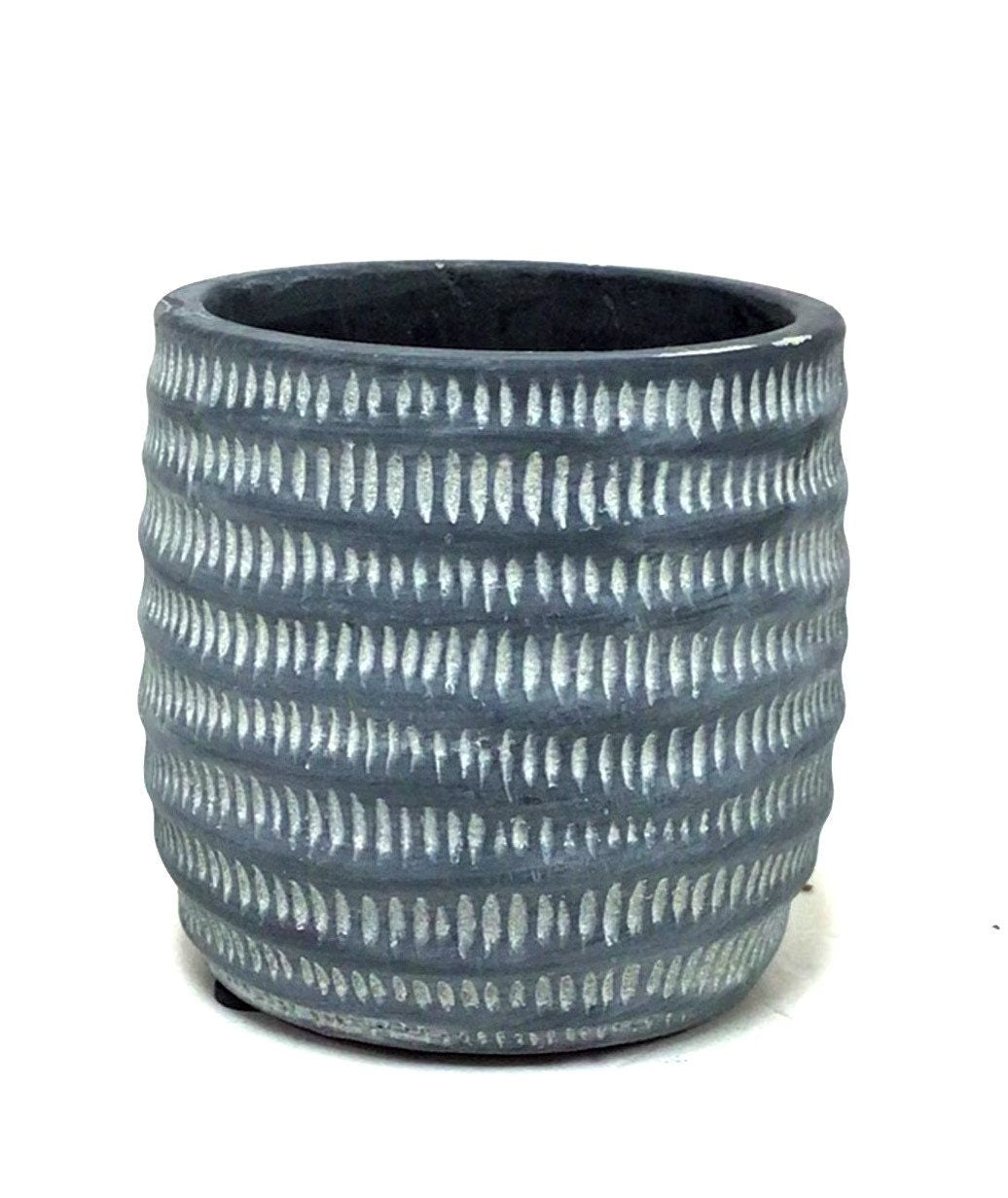 Boho Inspired Black White Striped Planter Pot Small 3.75