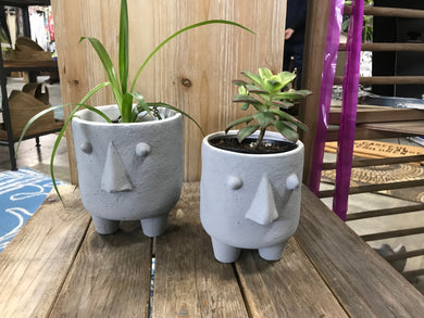 Gray and White Footed Face Planter Pot for succulents or house plants