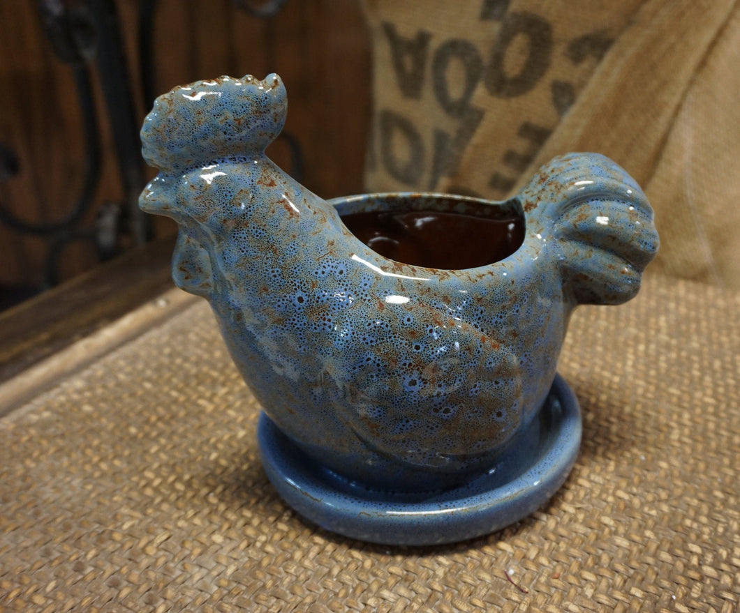 Country Charm Ceramic Rooster Planter with drainage