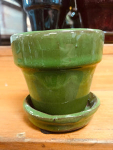 Small 3" Classic Style Mini Glazed Ceramic Planter attached saucer