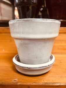 Small 3" Classic Style Mini Glazed Ceramic Planter attached saucer