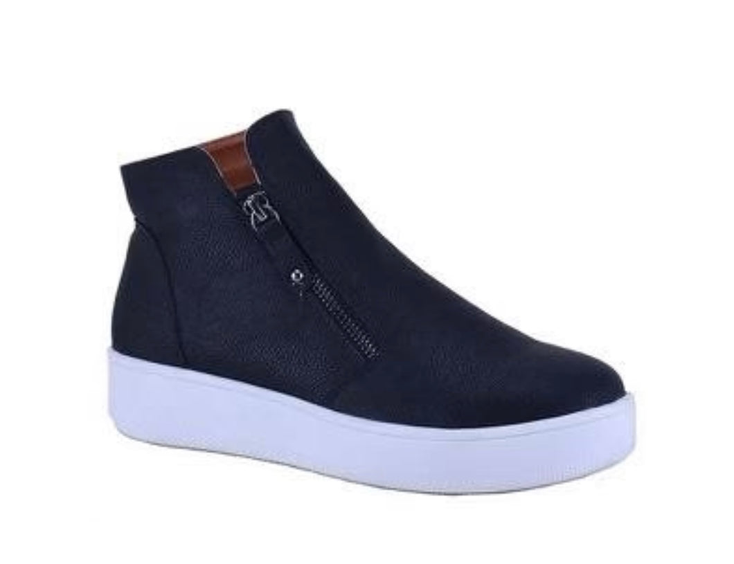 Black Bootie Wedge Soft Side Sneaker Avanti Willow