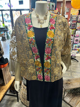 Load image into Gallery viewer, Lace Kimono Champagne Color with Floral Embroidery Accents One Size