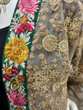 Load image into Gallery viewer, Lace Kimono Champagne Color with Floral Embroidery Accents One Size