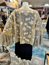 Load image into Gallery viewer, Lace Kimono Champagne Color with Floral Embroidery Accents One Size