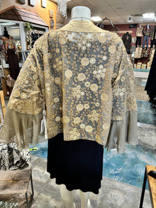 Lace Kimono Champagne Color with Floral Embroidery Accents One Size