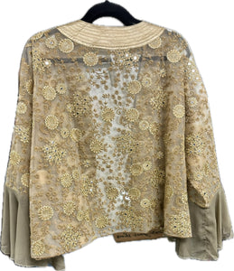 Lace Kimono Champagne Color with Floral Embroidery Accents One Size