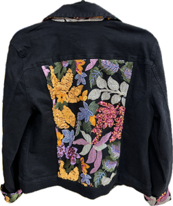 Elite Style Black Denim Jean Jacket Embroidered Accents A.Z.I. Brand