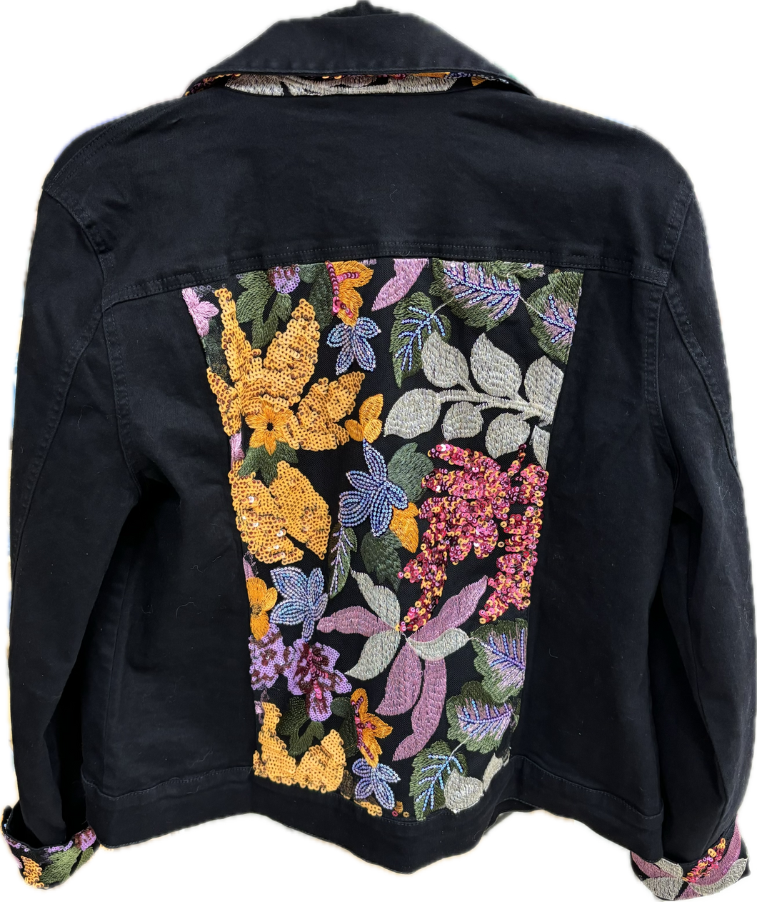 Elite Style Black Denim Jean Jacket Embroidered Accents A.Z.I. Brand