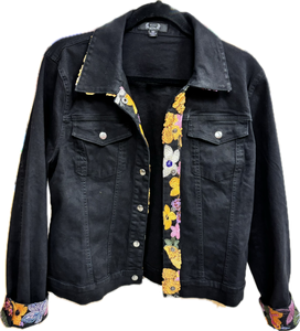 Elite Style Black Denim Jean Jacket Embroidered Accents A.Z.I. Brand