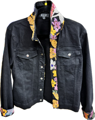 Black Denim Jean Jacket Embroidered Accents A.Z.I. Brand