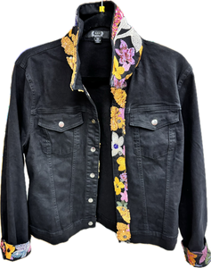 Elite Style Black Denim Jean Jacket Embroidered Accents A.Z.I. Brand