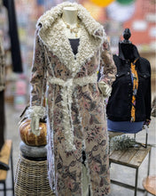 Load image into Gallery viewer, Faux Suede and Sherpa Dusty Floral Groovy Long tie-waist Coat Duster Reversible