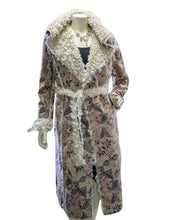 Load image into Gallery viewer, Faux Suede and Sherpa Dusty Floral Groovy Long tie-waist Coat Duster Reversible