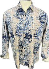 Load image into Gallery viewer, Men&#39;s Beige with Blue Pattern Long Sleeve Dress Shirt 7 Downie Street Brand