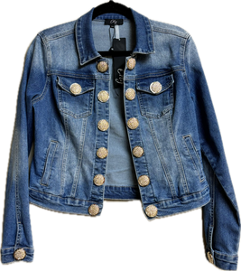 Orly Brand Woman's Denim Jean Jacket with Fancy Gold Button Detail