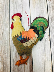 Charming Decorative Felt and Patchwork Rooster Ornament