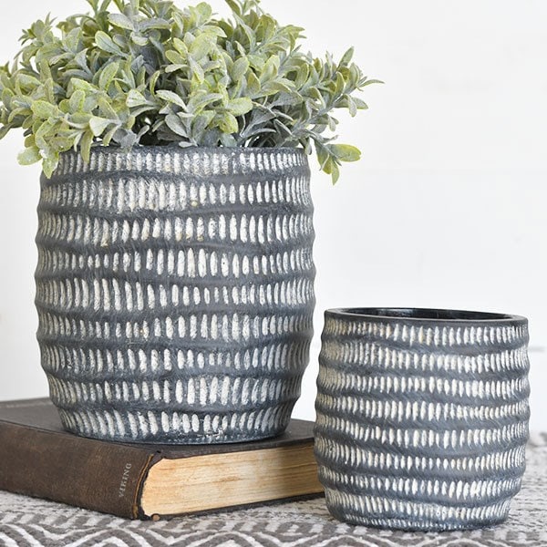 Unique discount pattern planter, Vase planter gray, Gray stripe planter, Danish planter, Handmade planter, Farmhouse style, Gift for her, Black white