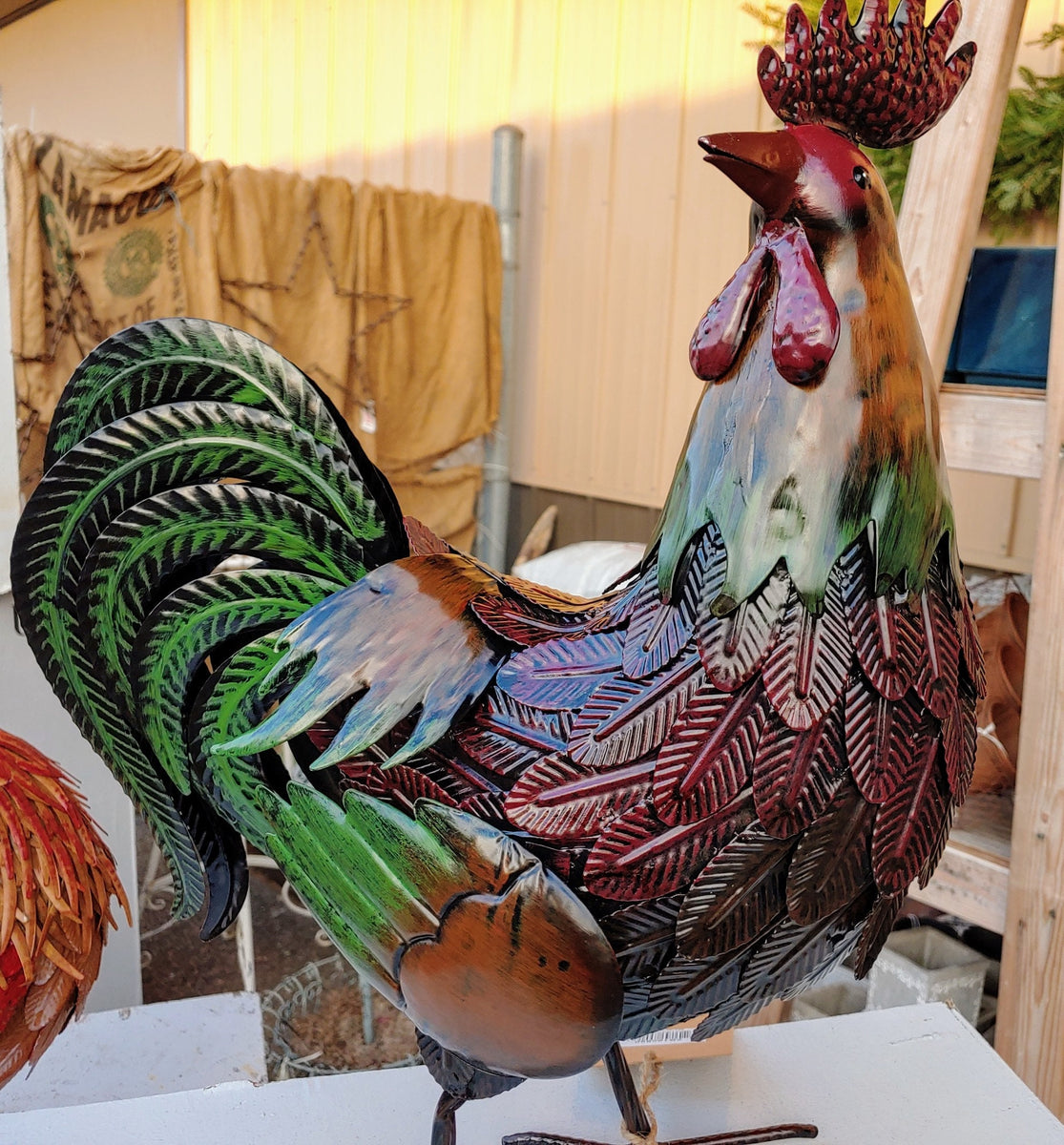 Roosters -Large Metal Rooster Statue Garden Sculpture Chicken Animal ...